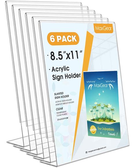 MaxGear 6 Pack Sign Holder 8.5 X 11 inches Slant Back Design Acrylic ...