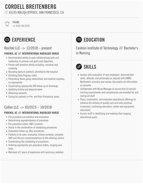 Interventional Radiology Nurse Resume Samples | Velvet Jobs