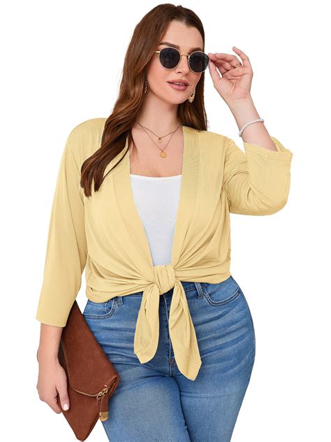 SHOWMALL Women's Plus Cardigans Lightweight Open Front Cardigans 3/4 ...