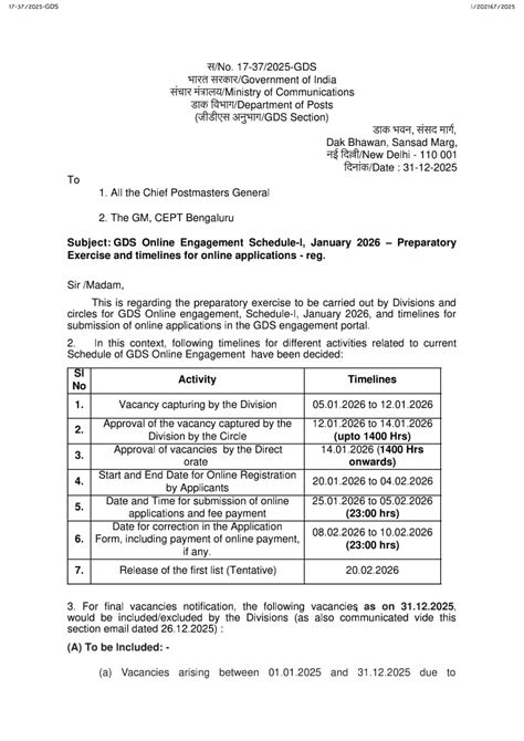 GDS Online Engagement Schedule-I, January 2026 – Preparatory Exercise ...