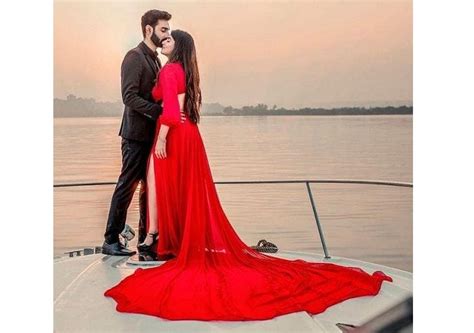 G603(5), Red Slit Cut Semi Offshoulder Prewedding Long Trail Gown, (Al ...