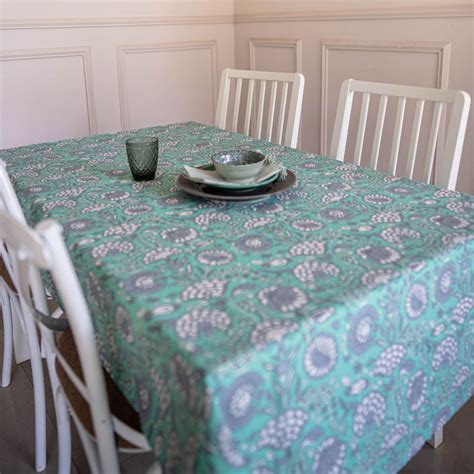 Wipeable & Anti-Slip Cotton Table Linen | Table Cloth | Tranquil Teal ...