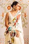 Buy White Satin, Silk Pixelated Floral Print Saree With Blouse For ...