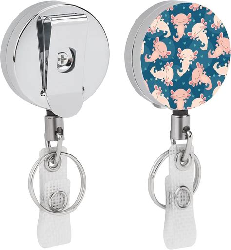 Buy Cute Axolotl Kawaii Pattern Retractable Metal Badge Holder Reel ...