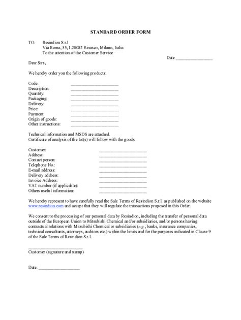 Image result for Standard Order Form