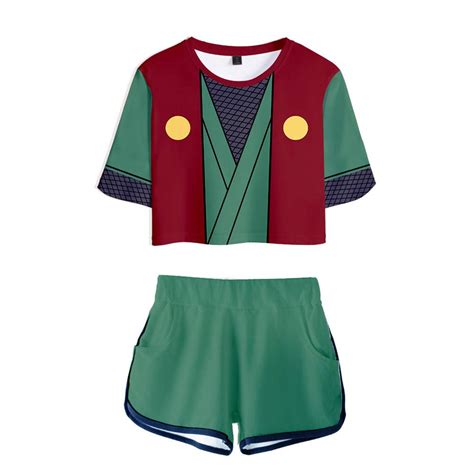 Buy Akatsuki Outfits Cosplay Anime Print Crop Top T-Shirt Shorts ...