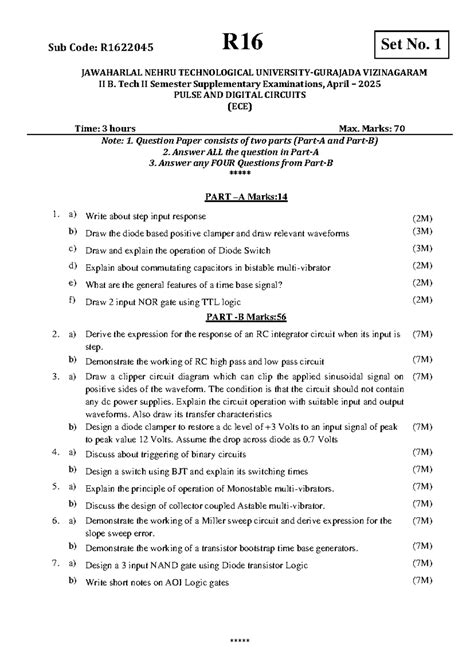 R1622045 ECE - Pulse and Digital Circuits Exam Paper April 2025 - Studocu