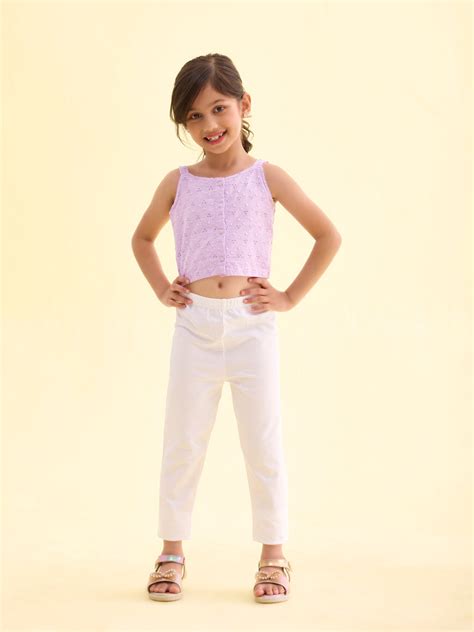 Girls Solid White 3/4th Leggings