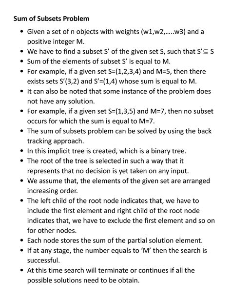 Sum of Subsets Problems - Sum of Subsets Problem Given a set of n ...