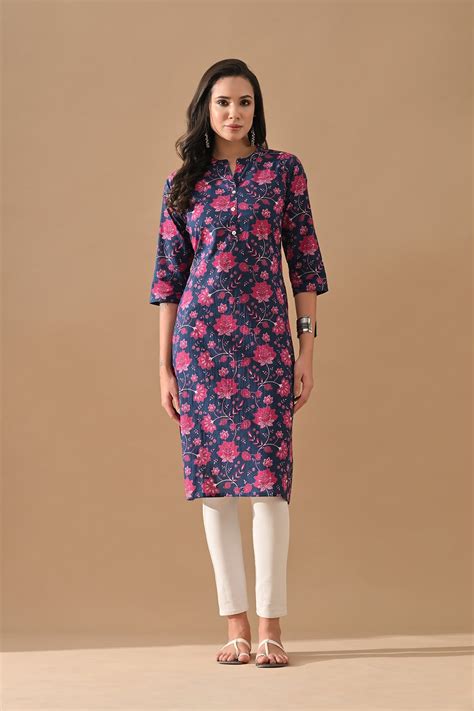 Blue Floral Printed Kurta – SABHYATA CLOTHING