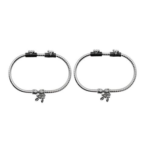 Teejh Double Cylindrical Silver Oxidized Charm Anklets