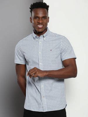 Buy Tommy Hilfiger Men Checks Cotton Blue Shirt (2XL) Online