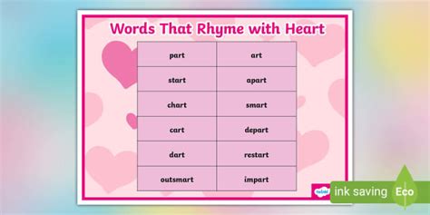Word That Rhyme with Heart Word Mat (Teacher-Made) - Twinkl