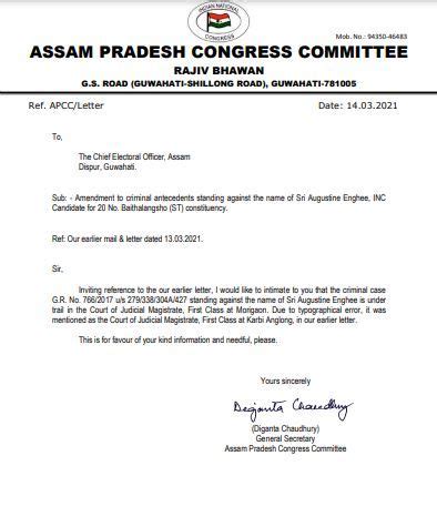 Information regarding INC Assam candidates with pending criminal cases