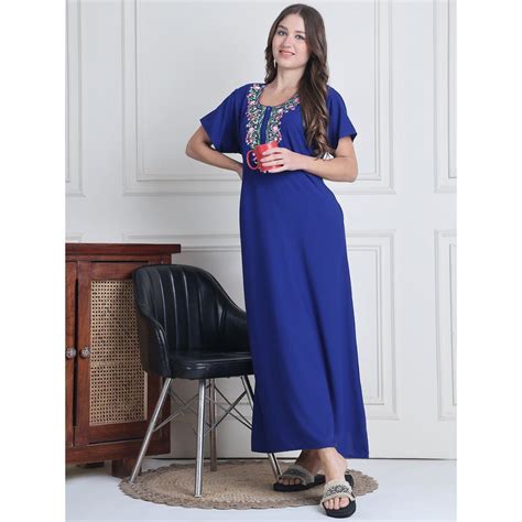 Buy Secret Wish Women Blue Embroidered Nighty Online