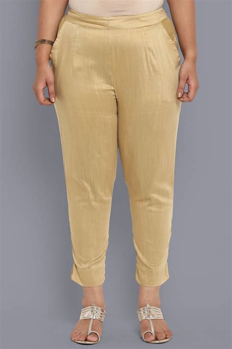 Buy Gold Solid Trousers Online for Woman | Shop for Aurelia
