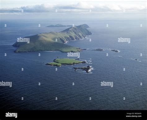Aerial view of The Great Blasket Islands off the coast The Dingle ...