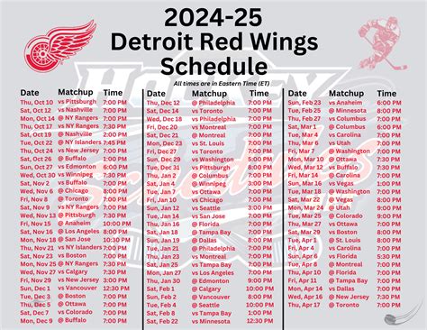 Printable 2024-25 Detroit Red Wings Schedule; Matchups and TV Broadcasts - Hockey Schedules