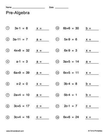 Pre Algebra Worksheet 的图像结果