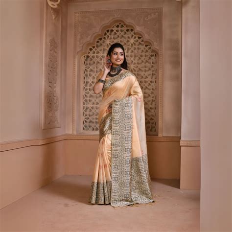 Beige Kalamkari Banglori Raw Silk Saree – Kalyanja
