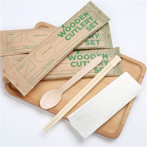 Wooden Cutlery Pack - Chopsticks,Spoon,Napkin Set - Langma Packaging