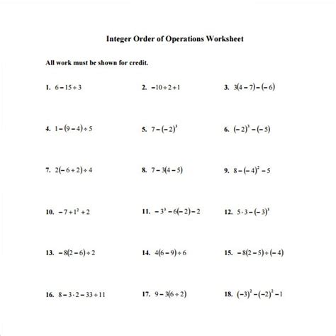 Image result for Integer Order of Operations