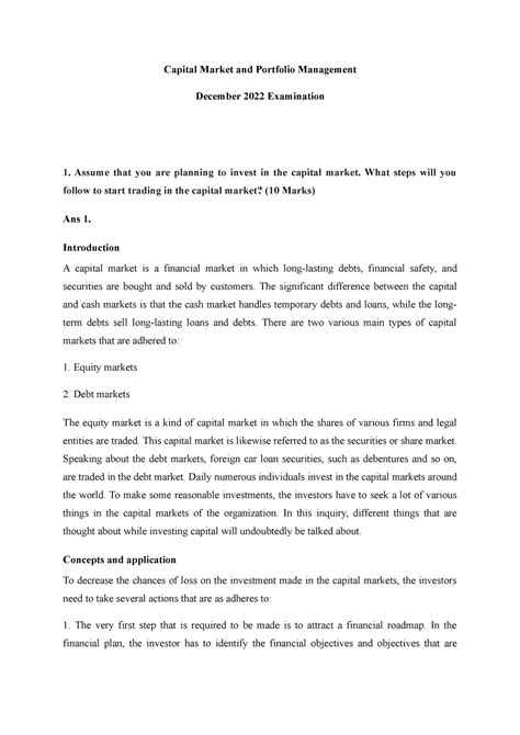 Capital Market and Portfolio Management - Capital Market and Portfolio ...