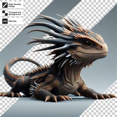 Psd cute little dragon on transparent background with editable mask ...