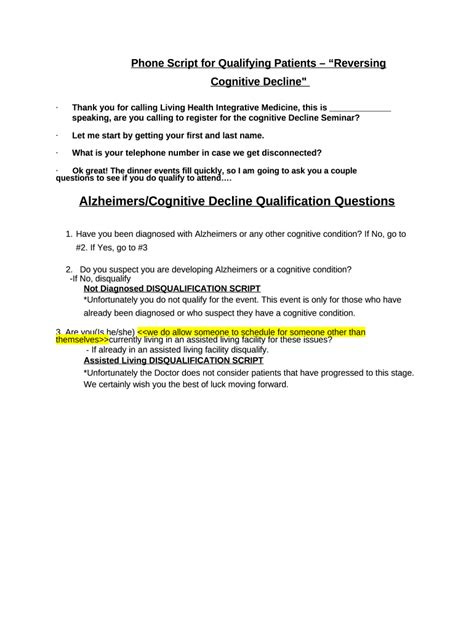 Phone Script for Qualifying Patients - "Reversing Cognitive Decline ...