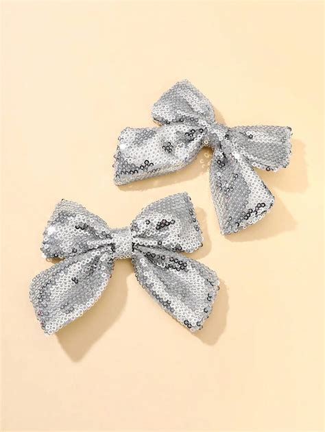 2 Pcs European Style Glitter Solid Color Bow Hair Clips, Cute Kids Hair ...