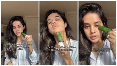 Woman 'with no Botox and fillers' shows rubbing frozen cucumber on face ...