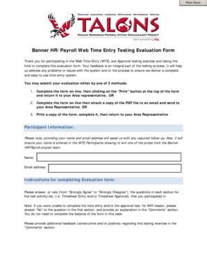 Fillable Online web ewu Banner HR/Payroll Web Time Entry Testing ...