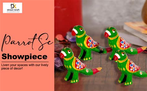 DreamKraft Handcrafted Showpiece Parrot Set of 4 (5x2.5 inch) Green ...