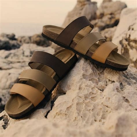 Clark – Brown & Tan Triple Strap Suede Finish Slip-On Sandals for Men ...