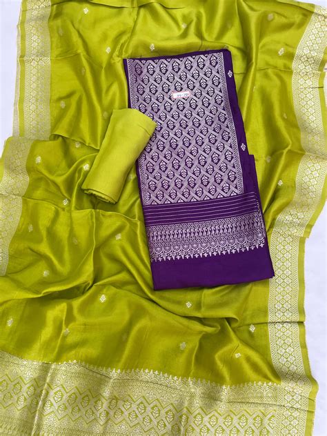 Violet Chanderi Silk Dress Material – Royal Look with Silver Zari & So ...
