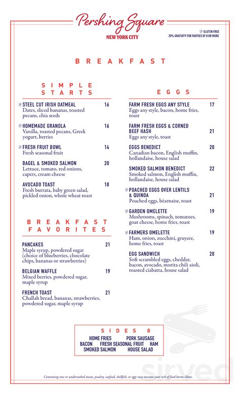 Pershing Square menu in New York, New York, USA