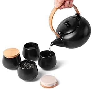 Buy 20oz Ceramic Teapot with 4 Teacup, Japanese Style Porcelain Tea Pot ...