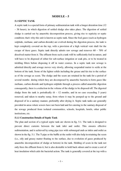EE II -Mod 5 Notes - MODULE – 5 5 SEPTIC TANK A septic tank is a ...
