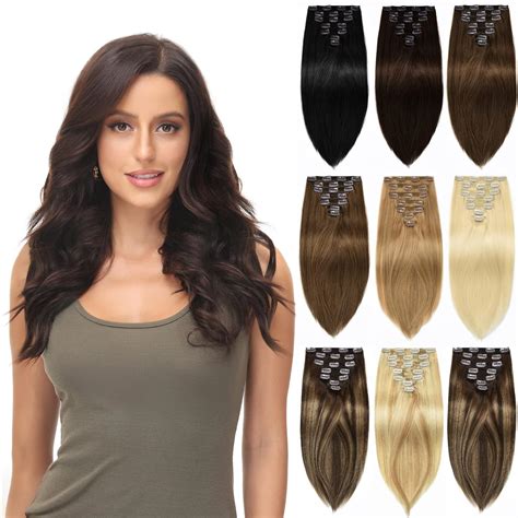 Amazon.com : Rose bud Clip in Hair Extensions Real Human Hair 7Pcs ...