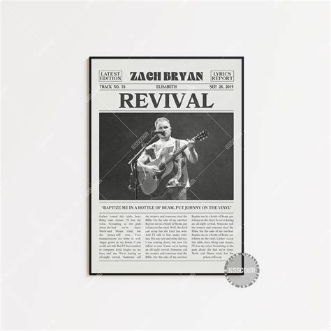 Zach Bryan Retro Newspaper Print, Revival Poster, Revival Lyrics Print ...
