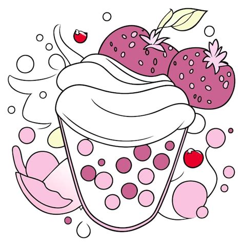 Vanille ijs met kersen in glas met de hand getekende platte stijlvolle ...