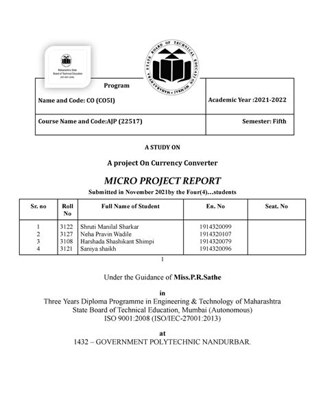 Ajp project report - ... - Program Name and Code: CO (CO5I) Academic ...