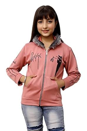 FELLAMO Girls Faux Fur Cat Print Slim Fit Hoodie-90 Pink (11-12 Years ...