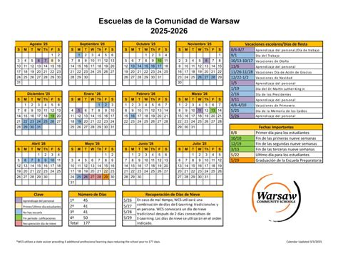 Warsaw community schools calendar 25-26 Revised [pdf] - EduCounty