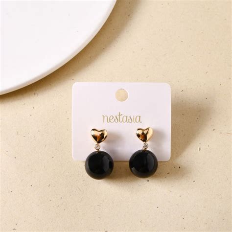 Jewellery Online - Premium Heart Of Gold Drop Earrings Black | Nestasia