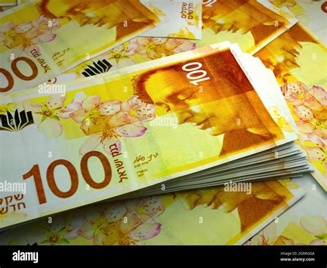 Money of Israel. Israeli new shekel bills. ILS banknotes. 100 shekels ...