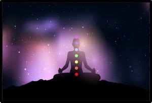Silhouette of a female with chakra in yoga pose against starry night ...
