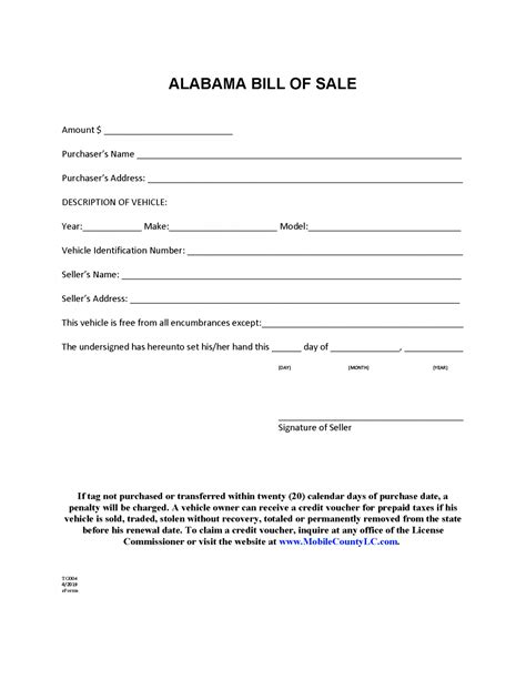 Free Alabama Vehicle Bill of Sale Form - PDF | Word – eForms