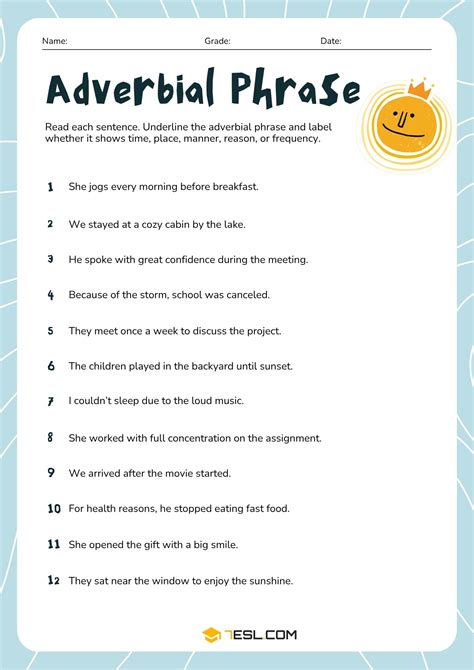 Adverbial Phrases Worksheets and Exercises • 7ESL