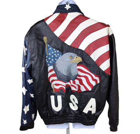Vintage American Flag USA Bald Eagle Leather Jacket - Maker of Jacket